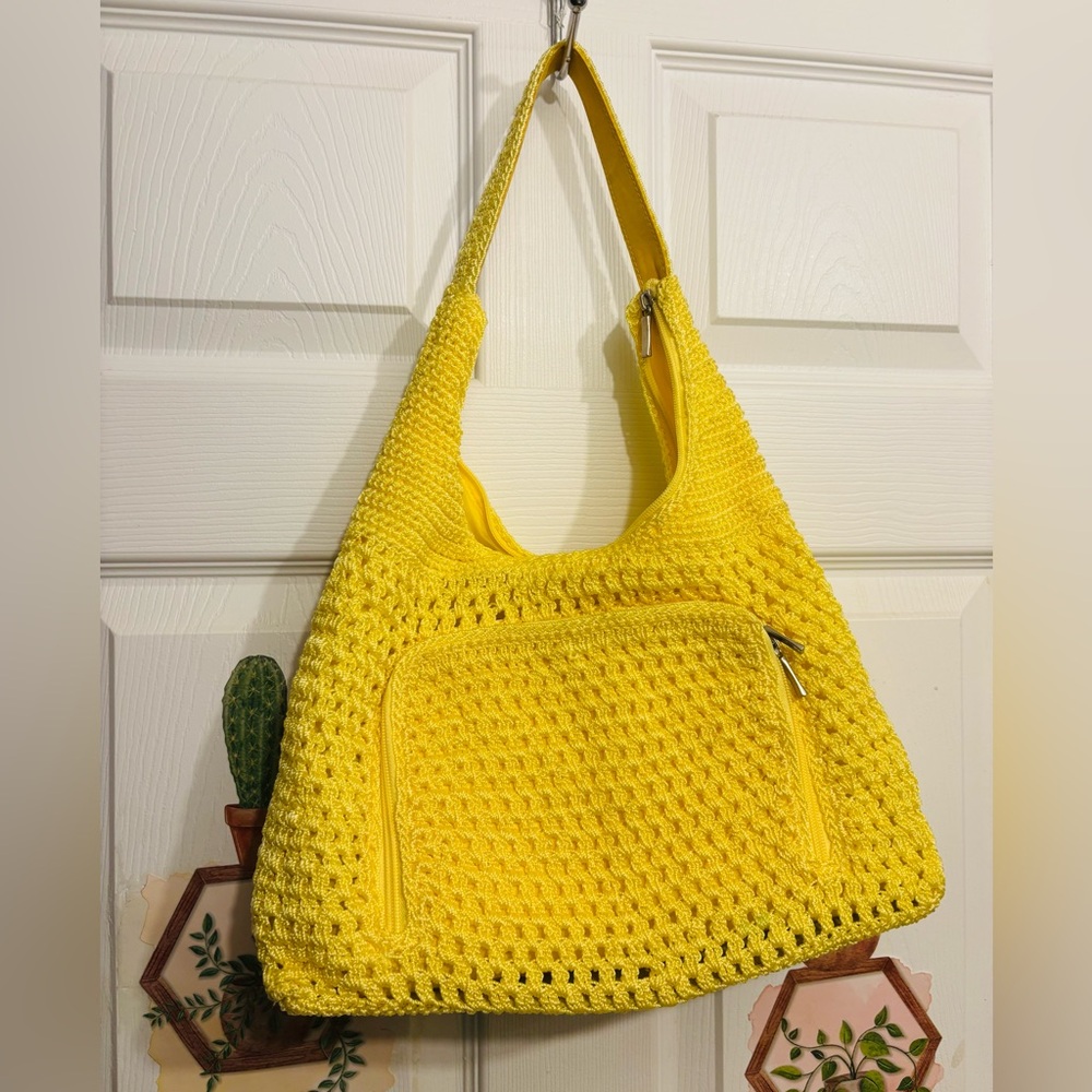 Crotchet Hand Woven Yellow Hobo Shoulder Bag Purse - Picture 1 of 5